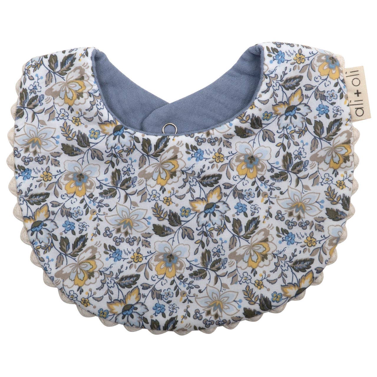 Ali+Oli - Muslin Cotton Reversable Baby Bib (Blue/Flowers)