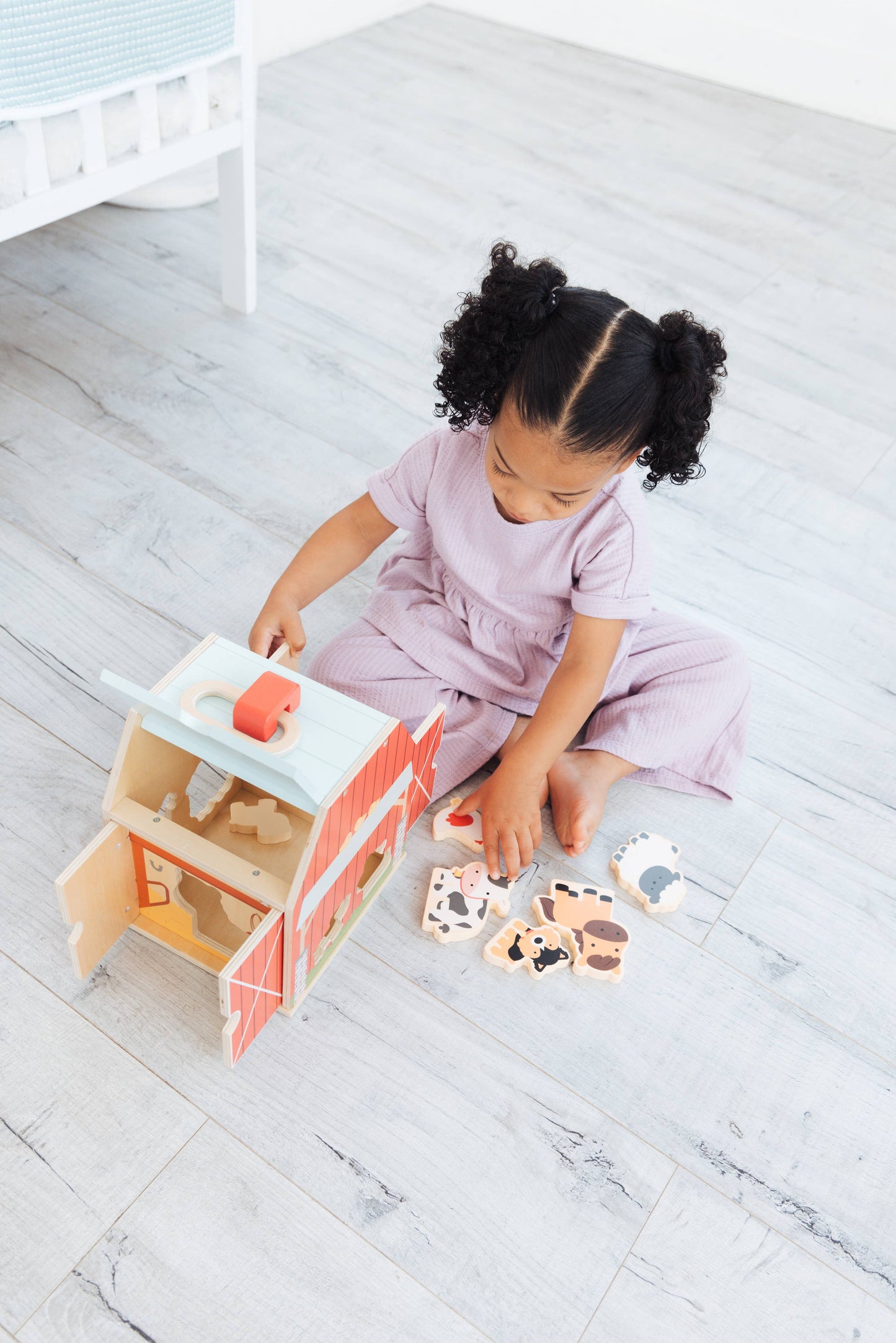 Pearhead - Wooden Barn Shape Sorter Toy, Farm Animals Montessori Play