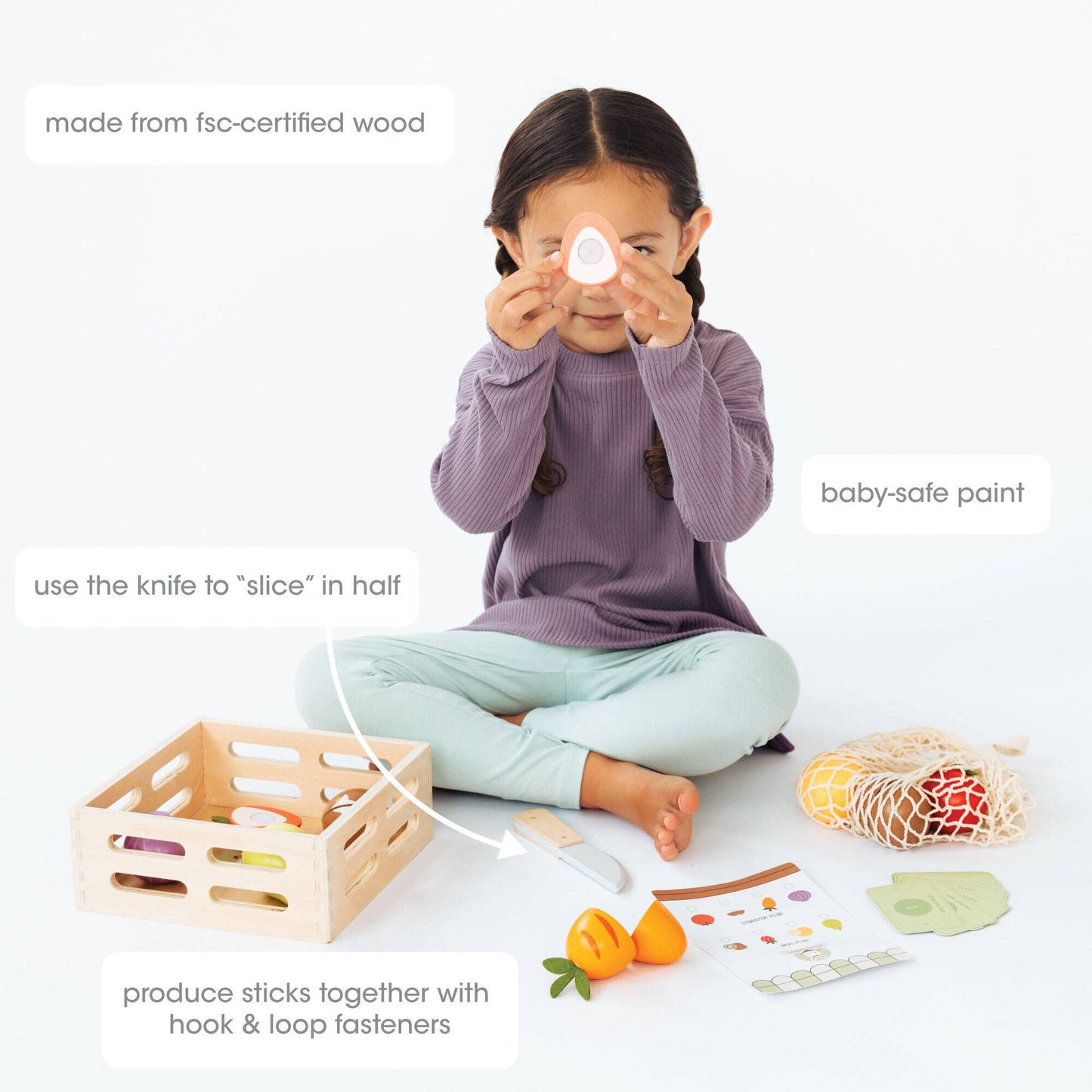 Pearhead - Wooden Farmers Market Toy Set, 21-Piece Pretend Play