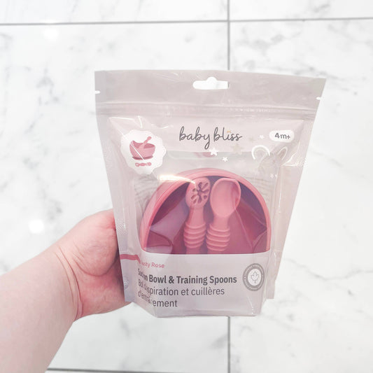 Suction Bowl & Training Spoons - Dusty Rose