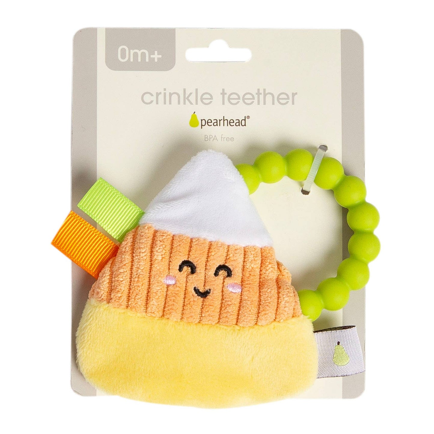 Pearhead - Candy Corn Crinkle Teether, Fall/ Halloween Baby Teether