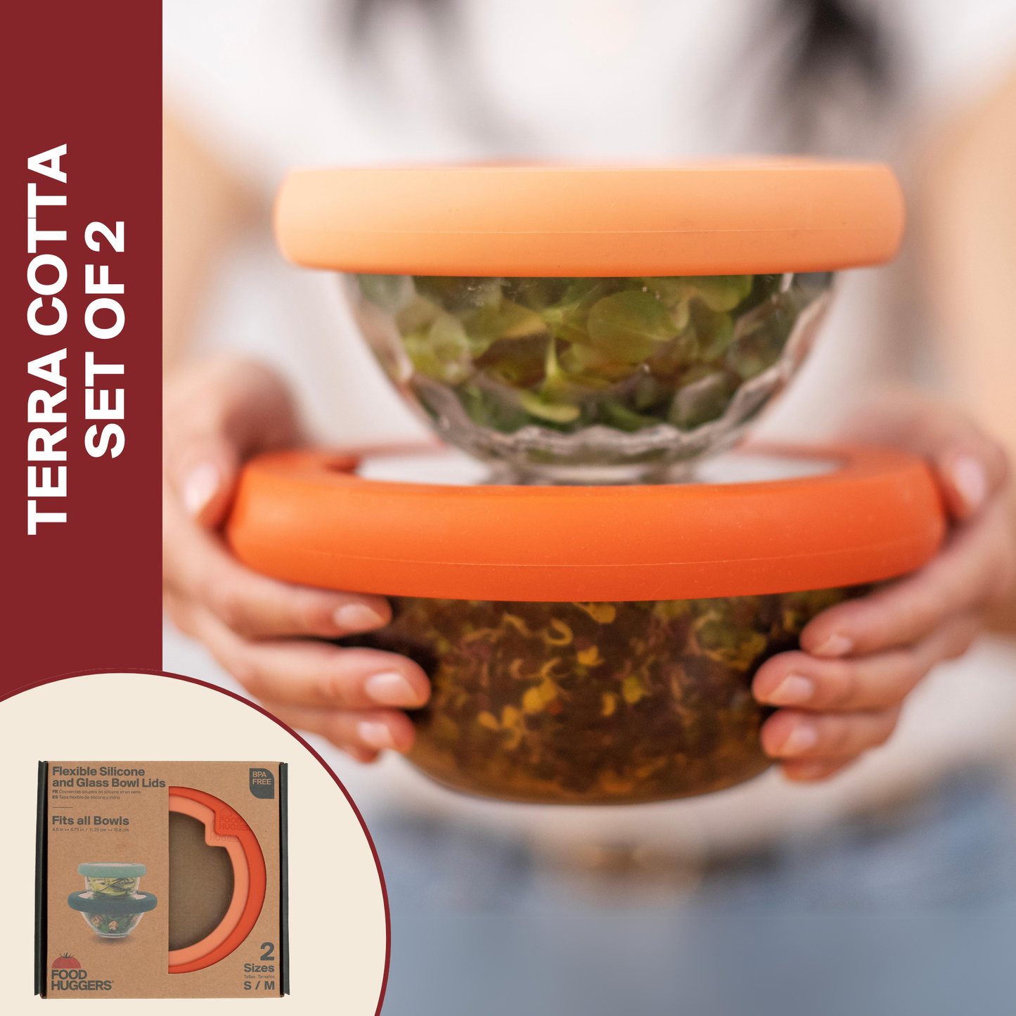 Glass Bowl Lids with Silicone Seal (Set/2)  Terra Cotta