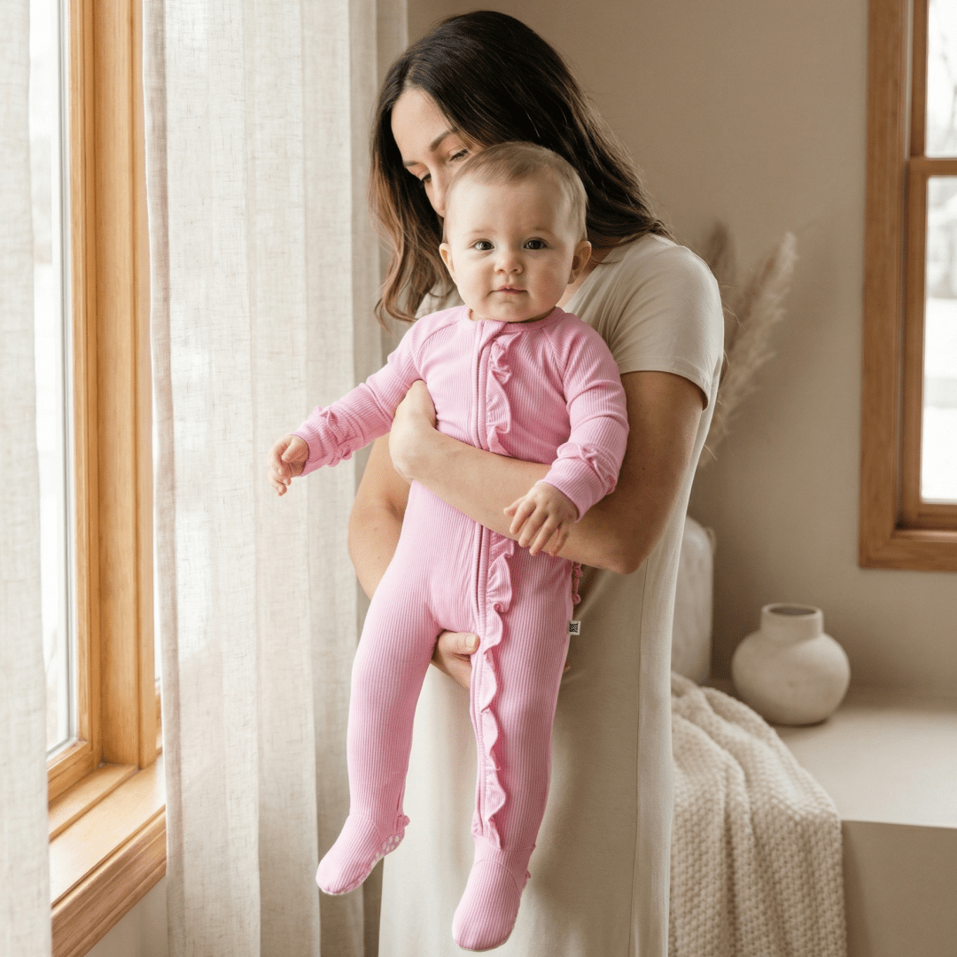 Ruffle Footie Perfect Pink Rib