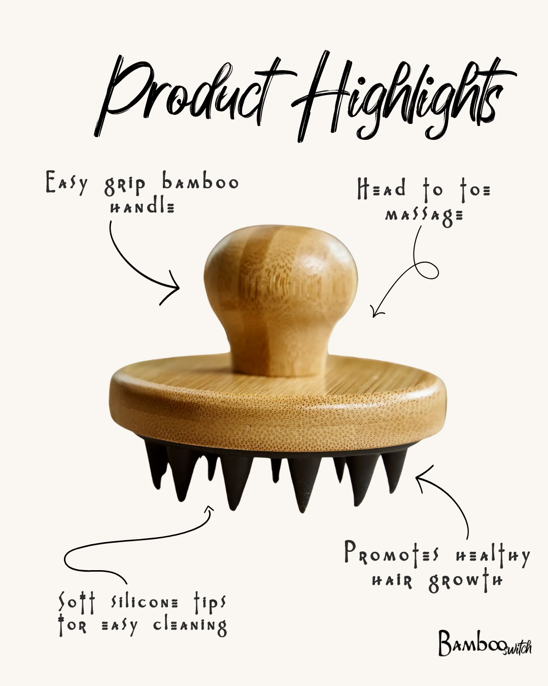 Bamboo Switch - Bamboo + Silicone Scalp & Body Massager | Faire Market