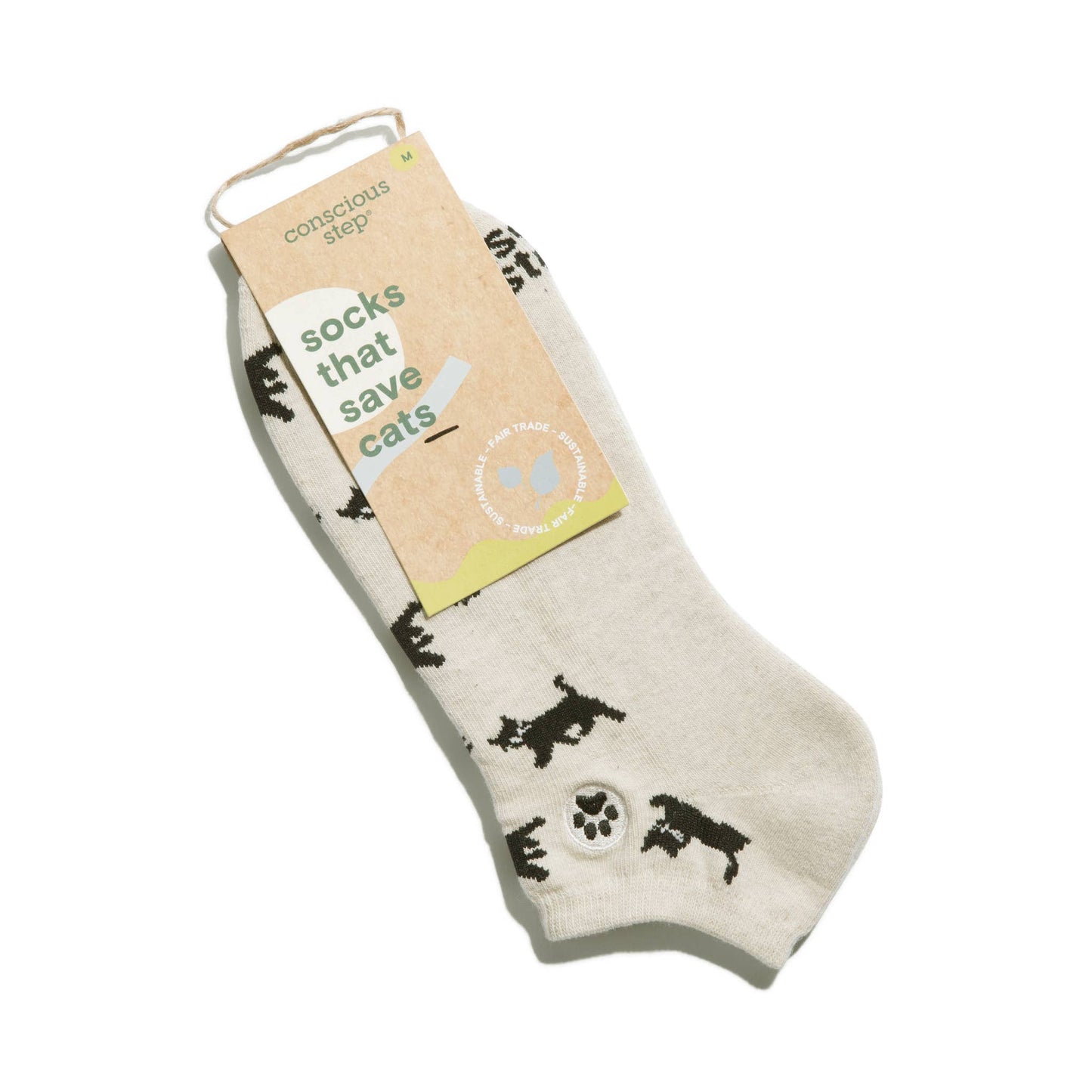 Conscious Step - Ankle Socks that Save Cats | Beige - Gifts for Cat Lovers