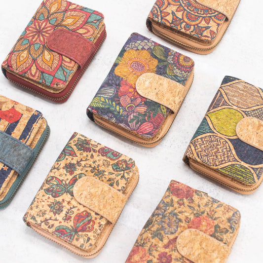 Meninas Bonitas Cork - Natural Cork Printed Women's Short Card Wallet BAG-2238