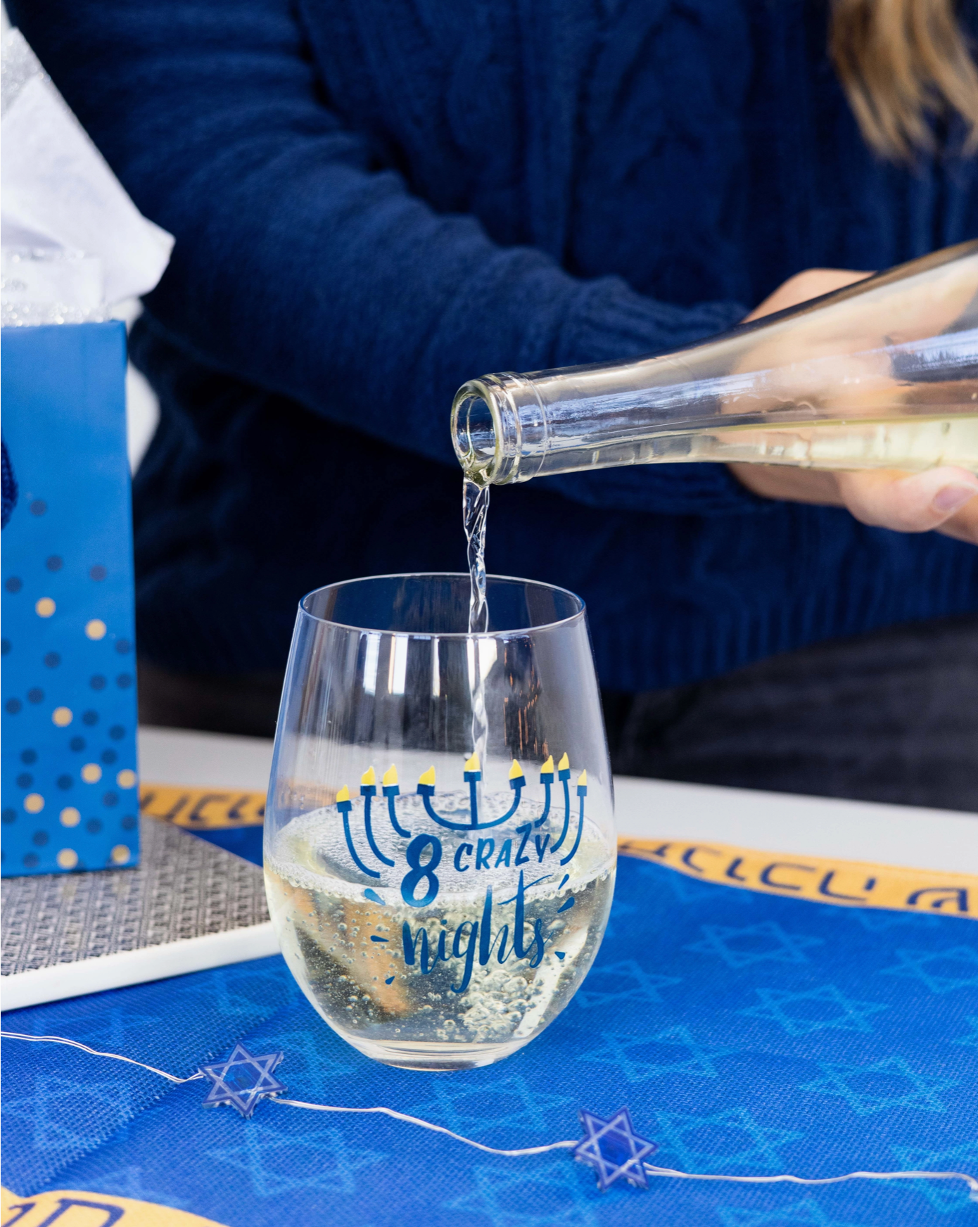 Hanukkah - 8 Crazy Nights Stemless Wine Glass
