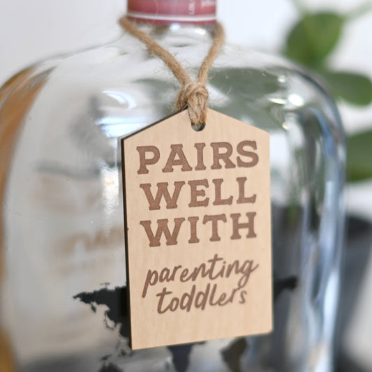 Pairs Well With Parenting Toddlers Bottle Tag