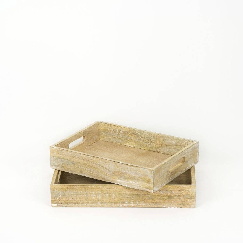 11501-16" And 14" Nested Wood Mango Trays