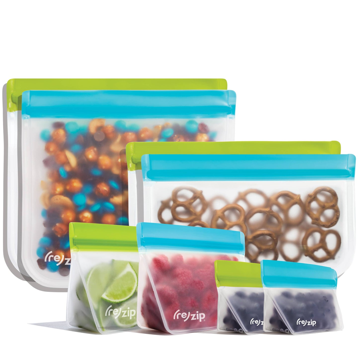 Reusable Flat & Stand Up Storage Bags - 8 Piece Set