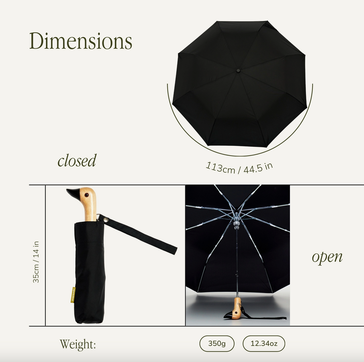 Solid Black Umbrella - Compact