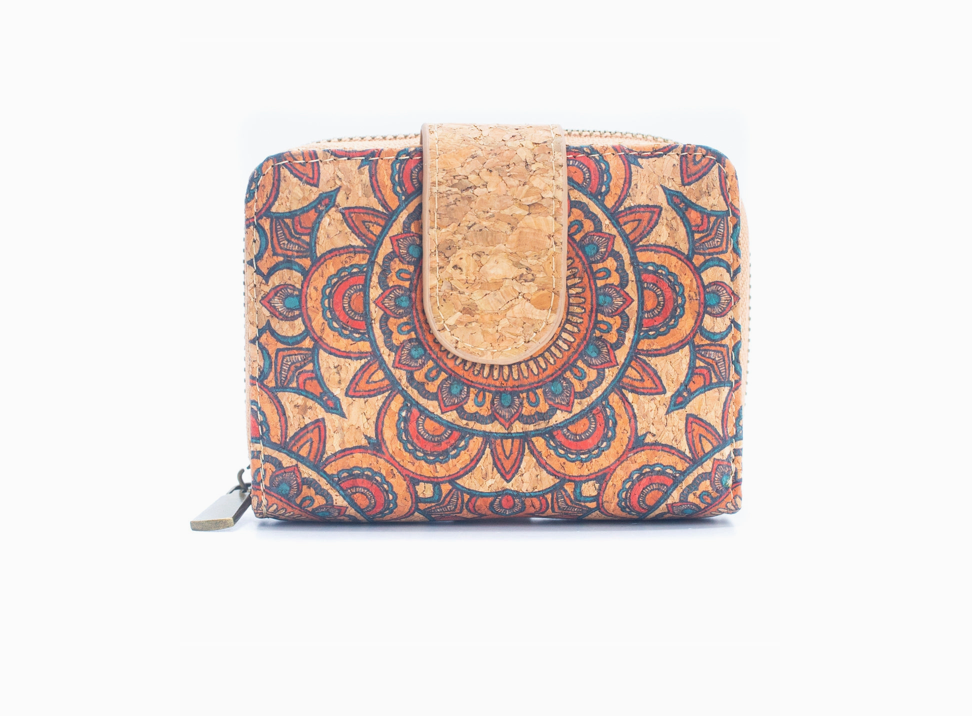 Natural Cork Printed Women's Short Card Wallet - Mandala