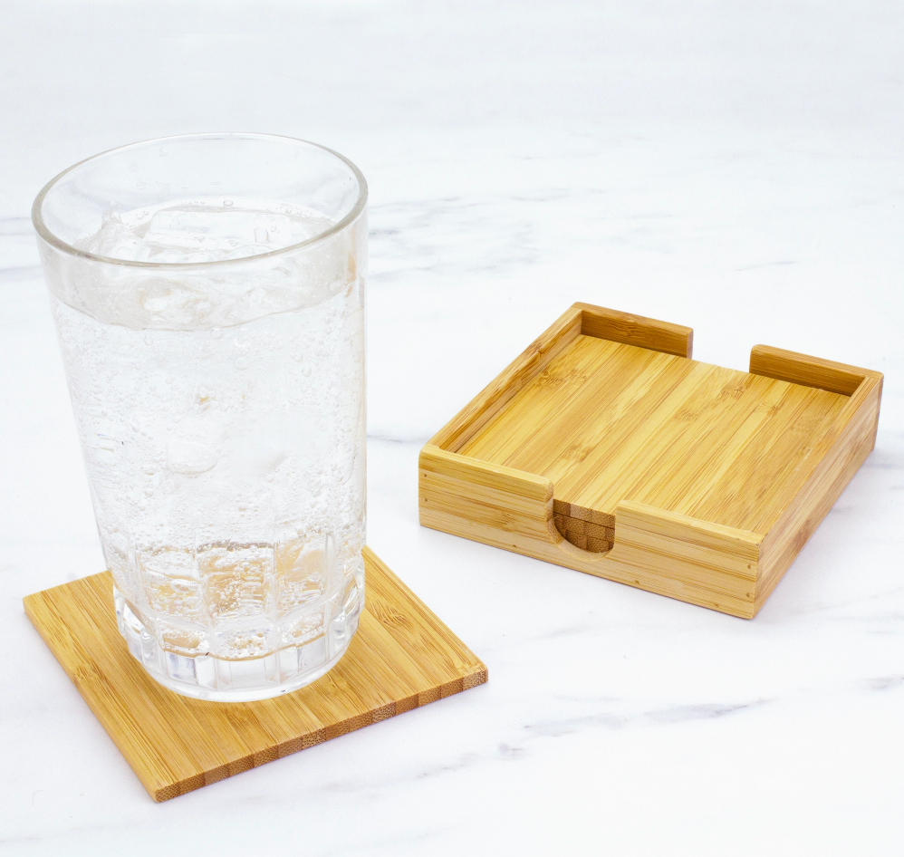 Bamboo Coaster Set - 4 piece with Holder