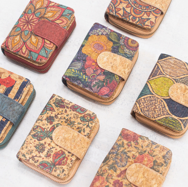 Natural Cork Printed Women's Short Card Wallet - Floral
