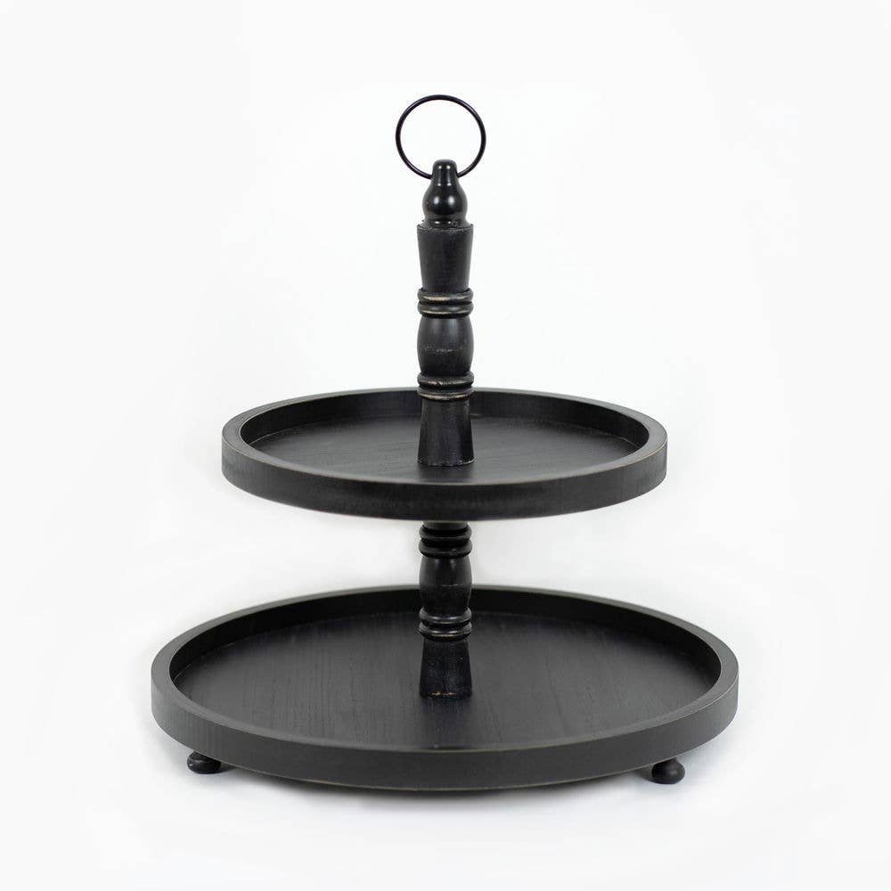 11428-18X16 Black Two Tiered Wood Tray