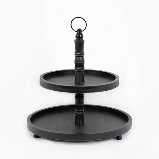 11428-18X16 Black Two Tiered Wood Tray