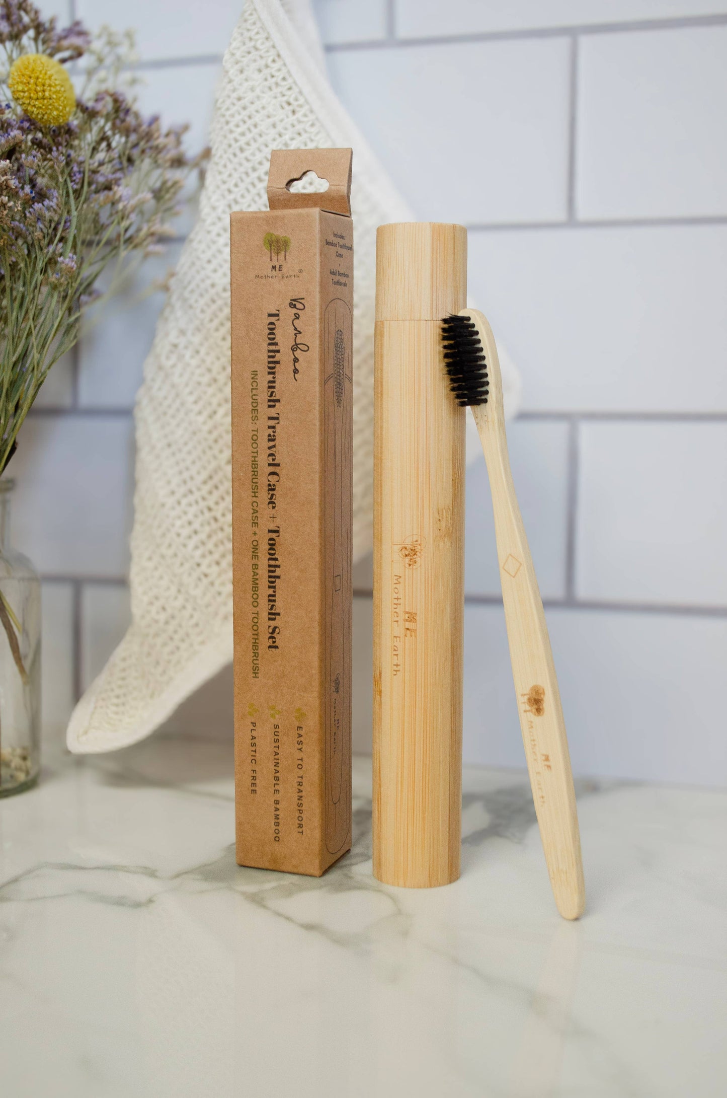 Bamboo Toothbrush Travel Case + Toothbrush Set