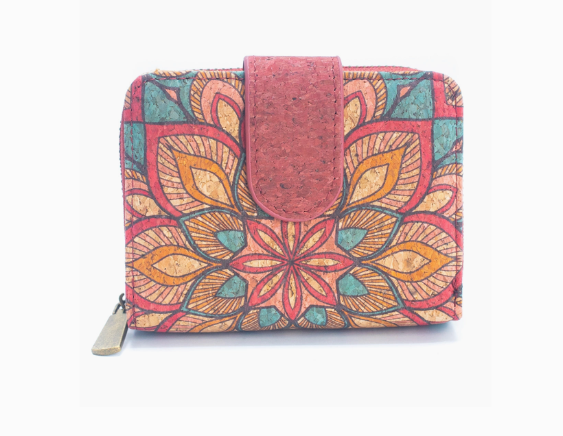 Natural Cork Printed Women's Short Card Wallet - Flower