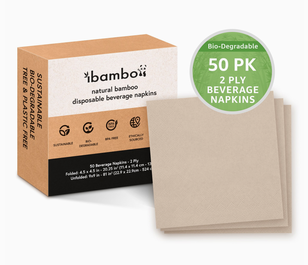 Bamboo Cocktail Napkins - 50 Pack - 2 Ply