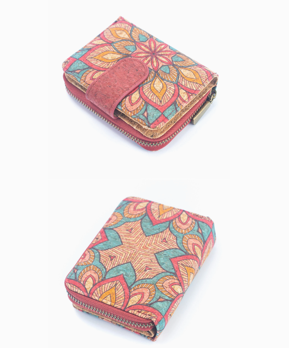 Natural Cork Printed Women's Short Card Wallet - Flower