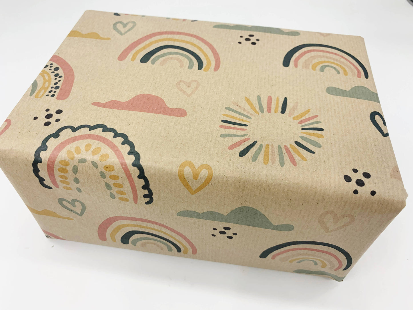 Rainbow and Hearts Recycled Eco Kraft Wrapping Paper (Copy)