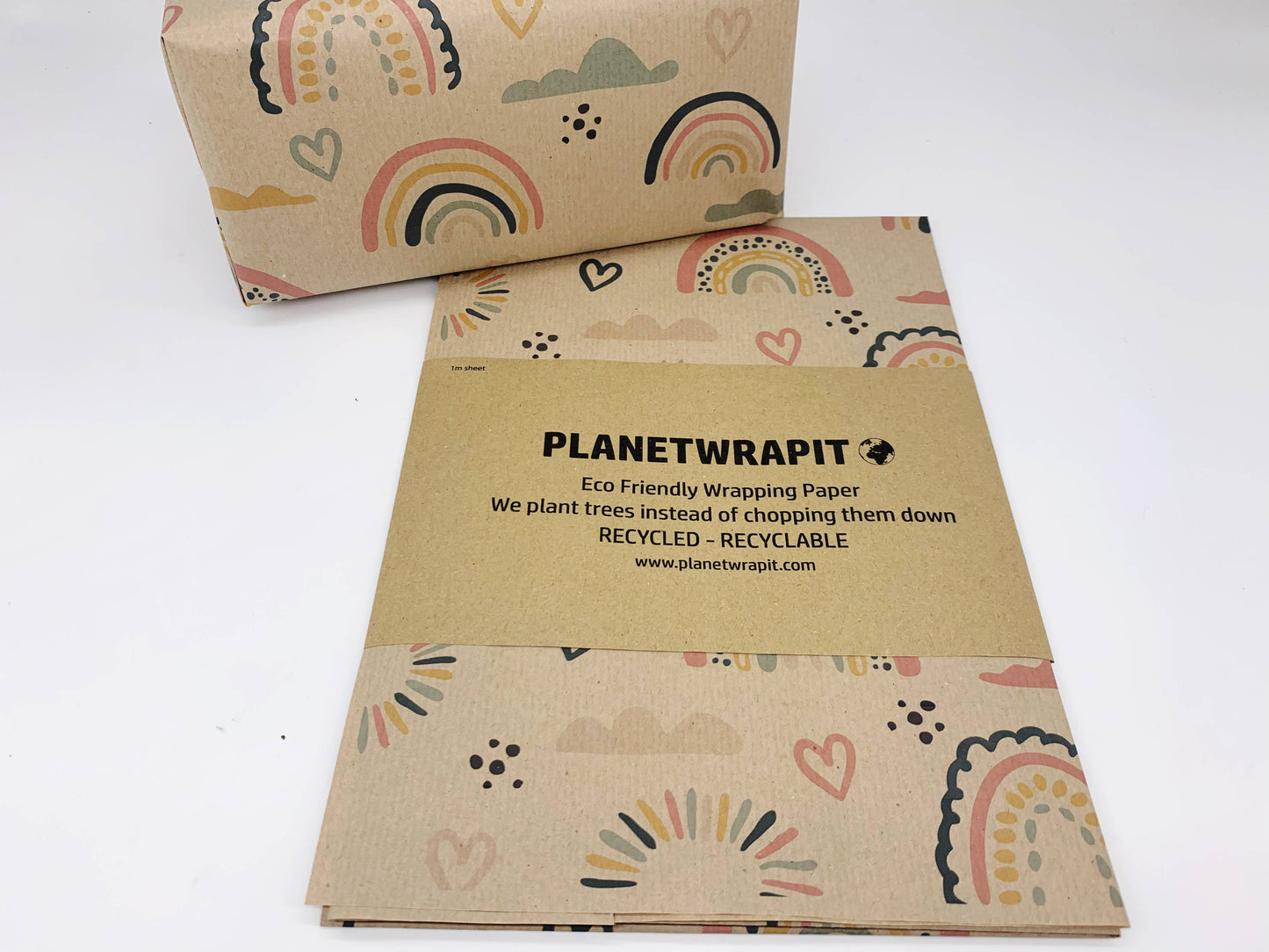 Rainbow and Hearts Recycled Eco Kraft Wrapping Paper (Copy)