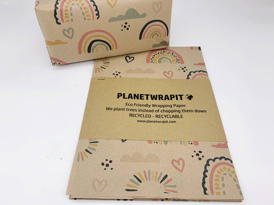 Rainbow and Hearts Recycled Eco Kraft Wrapping Paper (Copy)