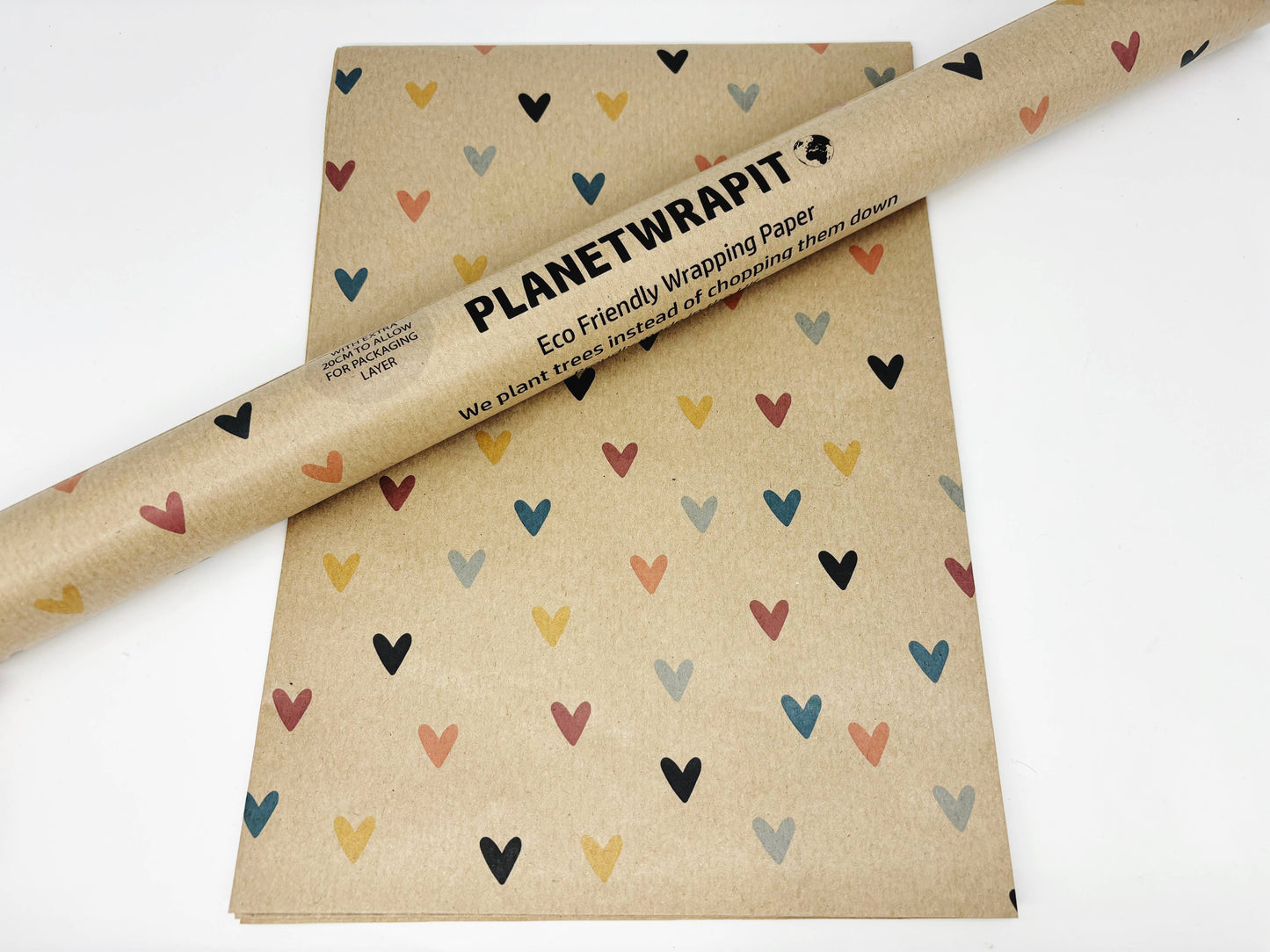 Colourful Hearts Recycled Kraft Wrapping Paper Gift Wrap