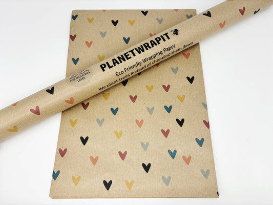 Colourful Hearts Recycled Kraft Wrapping Paper Gift Wrap