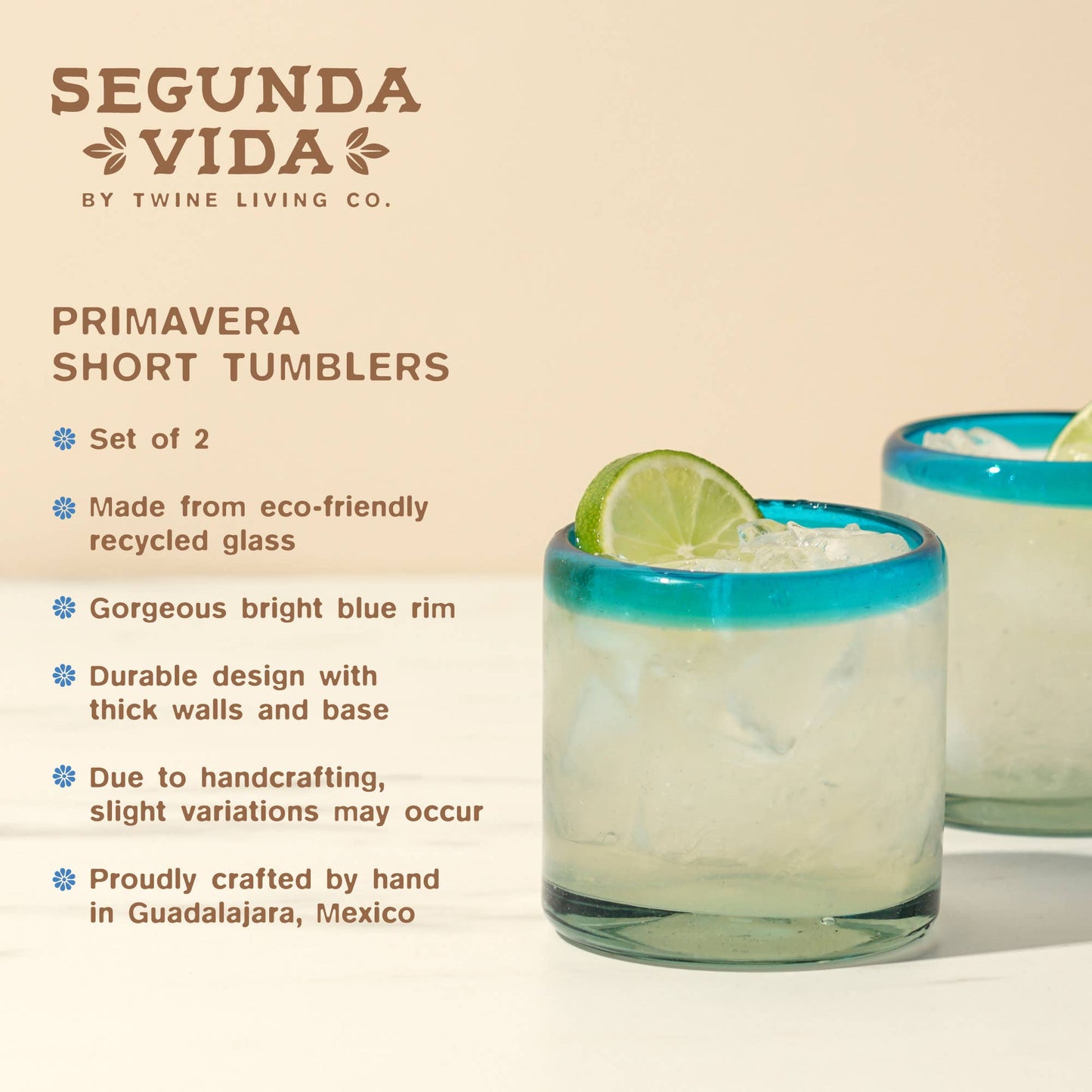 Segunda Vida Primavera Recycled Glass Tumblers Set of 2