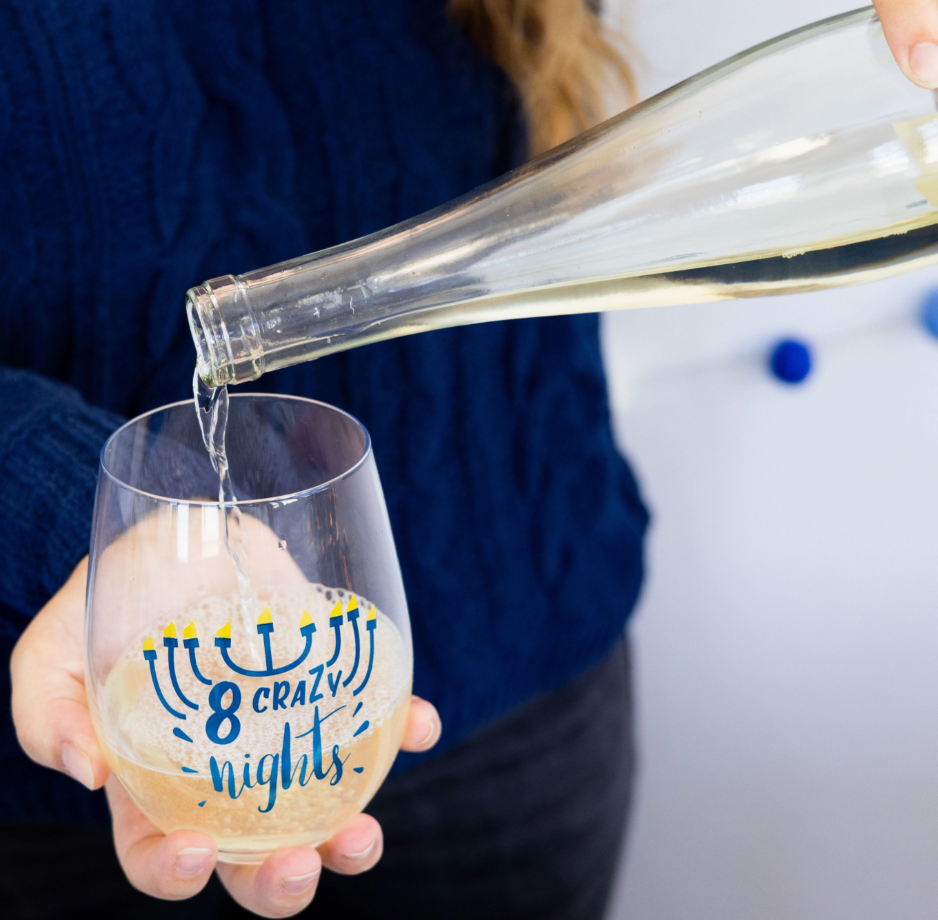 Hanukkah - 8 Crazy Nights Stemless Wine Glass