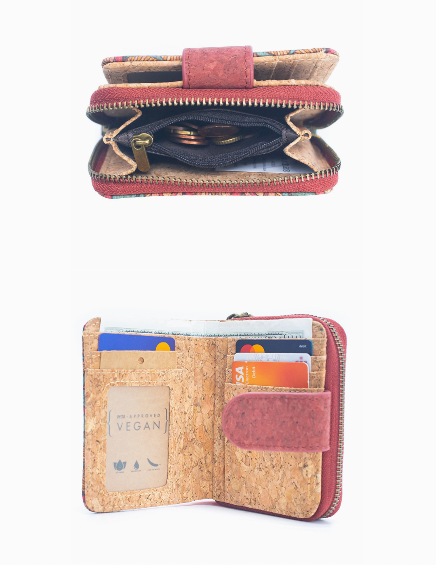 Natural Cork Printed Women's Short Card Wallet - Mandala