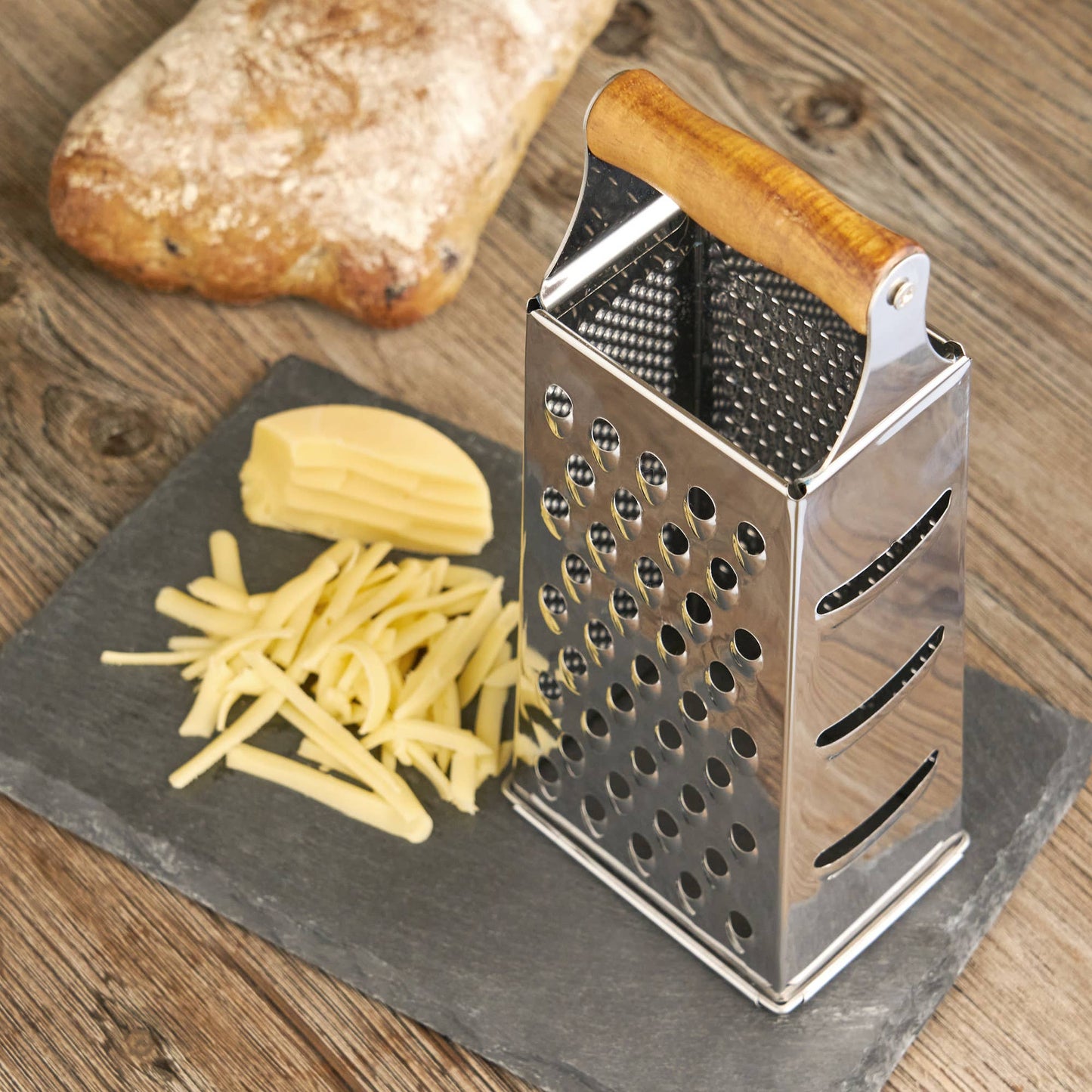 Acacia and Stainless Steel Cheese Grater 4 Grating Patterns