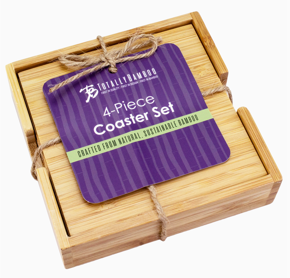 Bamboo Coaster Set - 4 piece with Holder