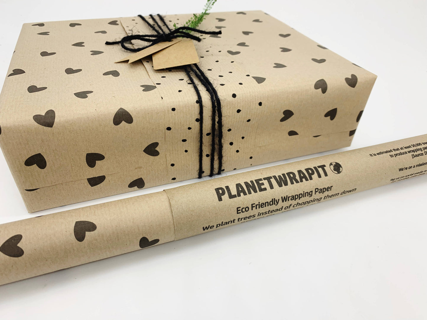 Black Hearts Recycled Eco Kraft Wrapping Paper