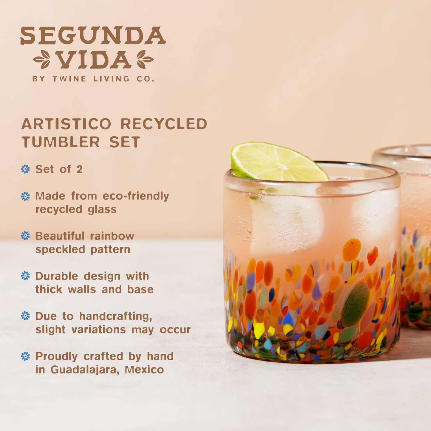 Segunda Vida Artistico Recycled Glass Tumblers Set of 2