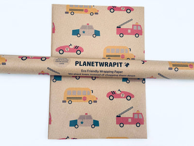 Vehicles Recycled Kraft Wrapping Paper Gift Wrap