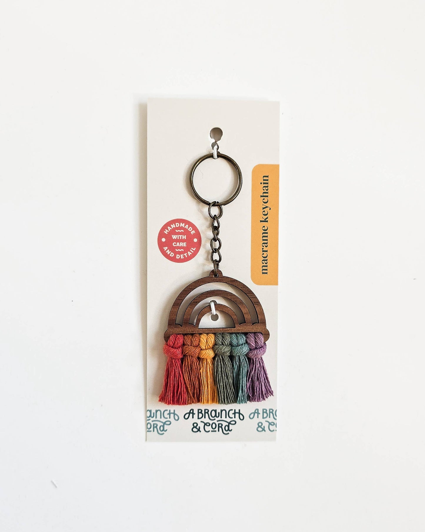 Macrame Wood Rainbow Keychain