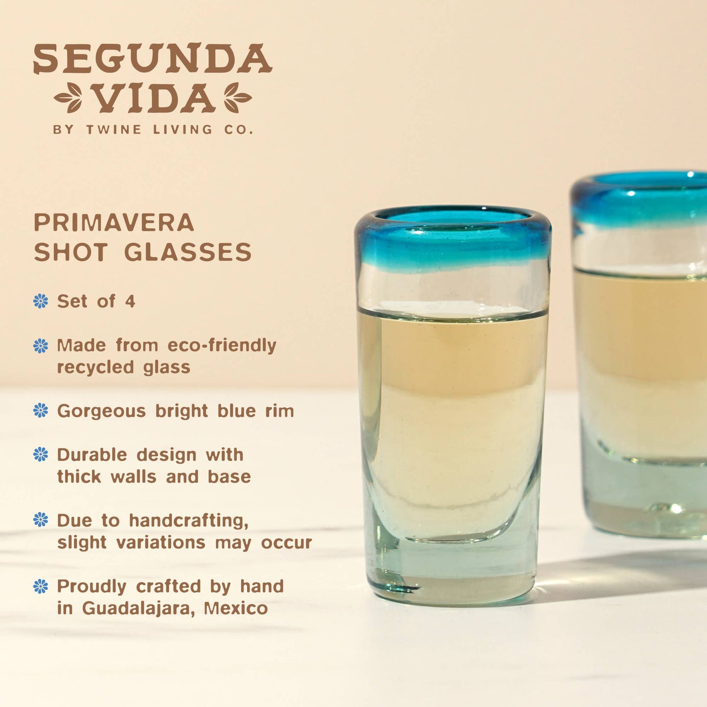 Primavera Hand Blown Recycled Glass Shot Glasses Set of 4