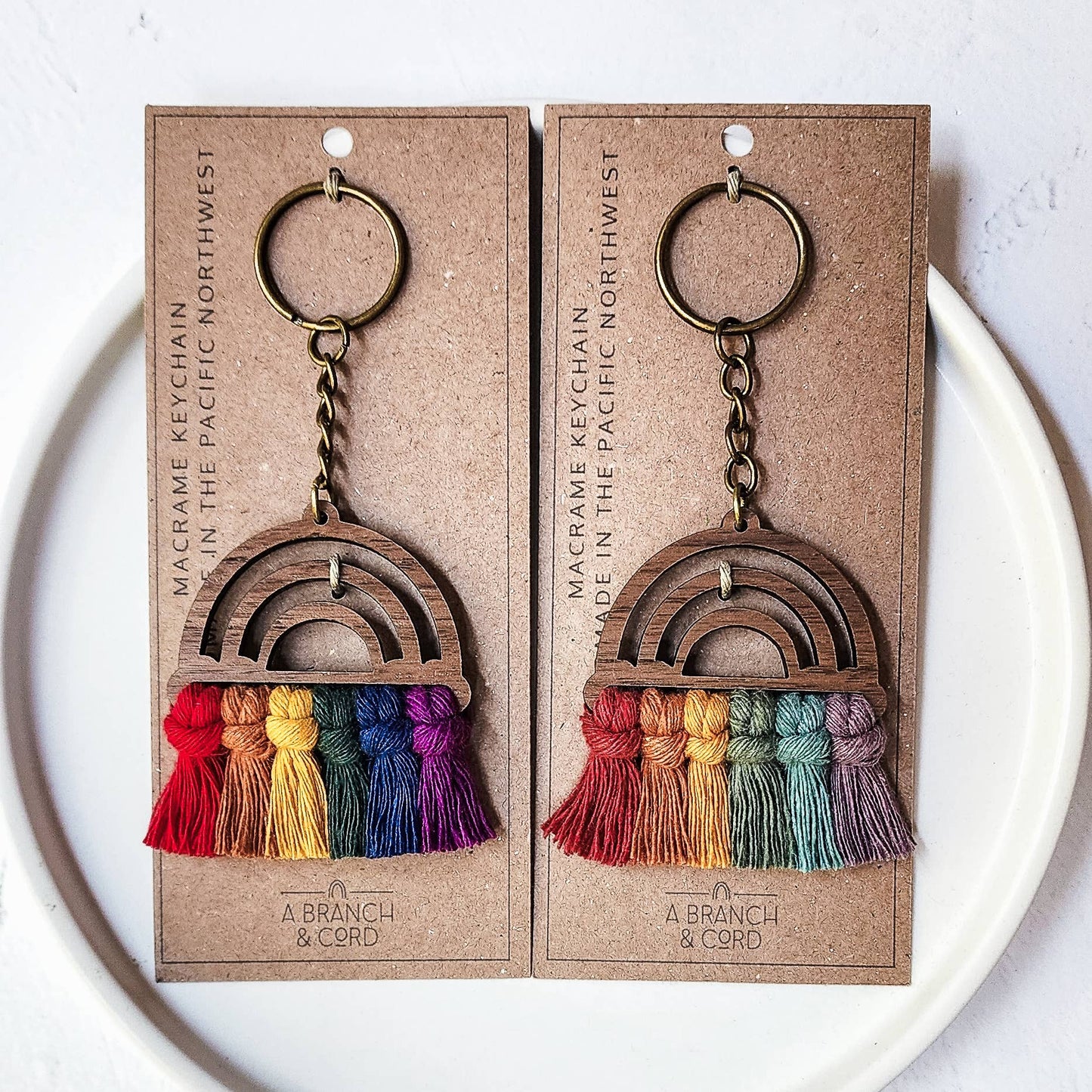 Macrame Wood Rainbow Keychain