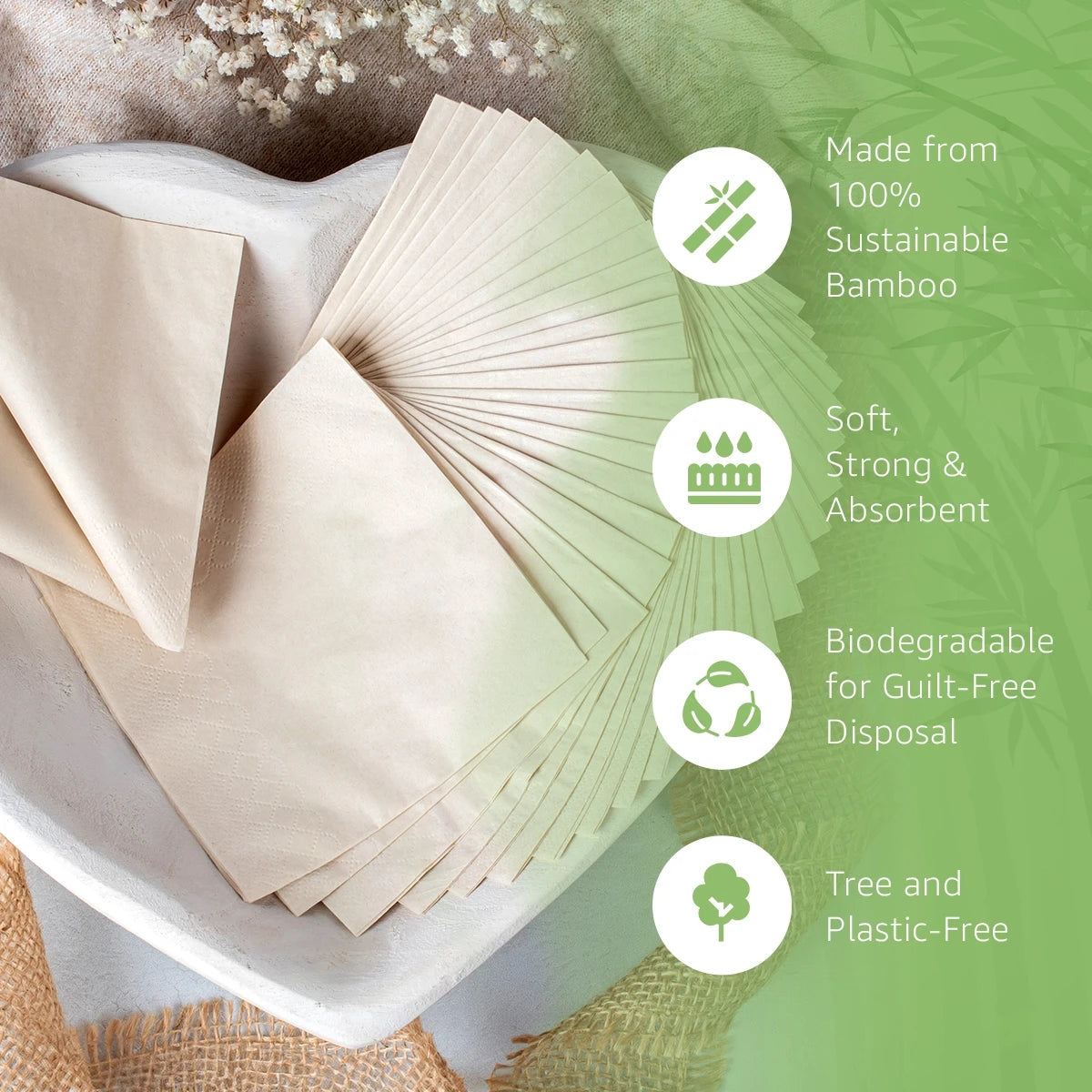 Bamboo Cocktail Napkins - 50 Pack - 2 Ply