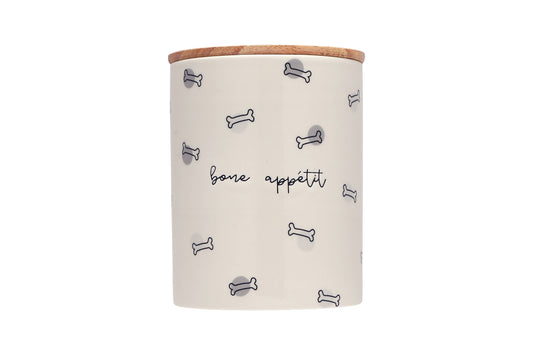 Bone Appétit Ceramic Dog Treat Jar with Wooden Lid