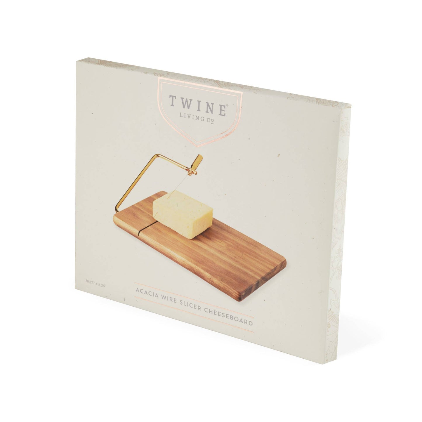 10 inch Acacia Cheese Slicing Board Gold Handled Wire Slicer