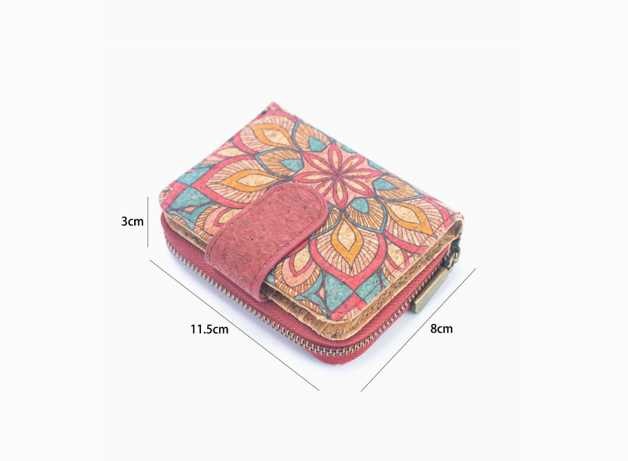 Natural Cork Printed Women's Short Card Wallet - Stripe