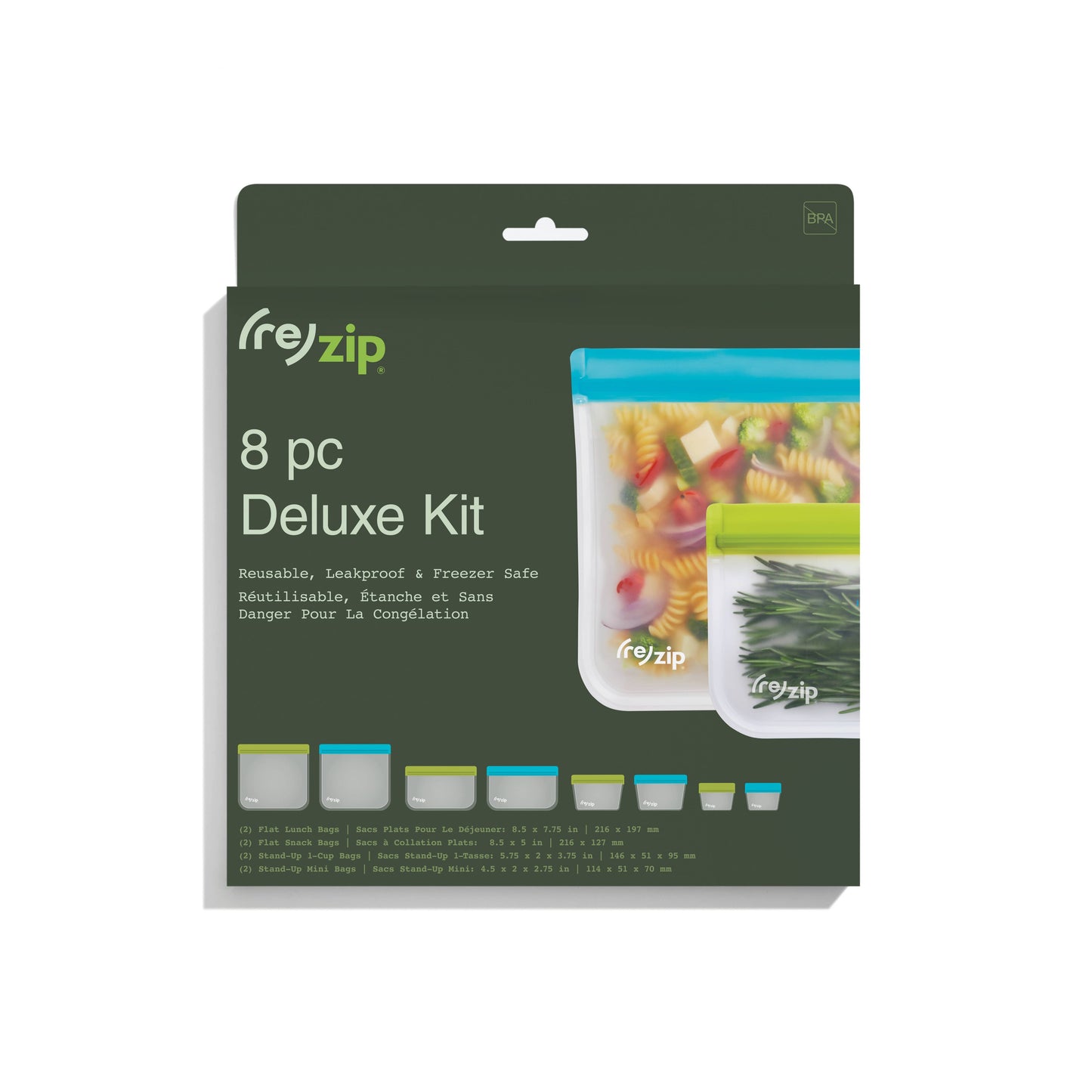 Reusable Flat & Stand Up Storage Bags - 8 Piece Set