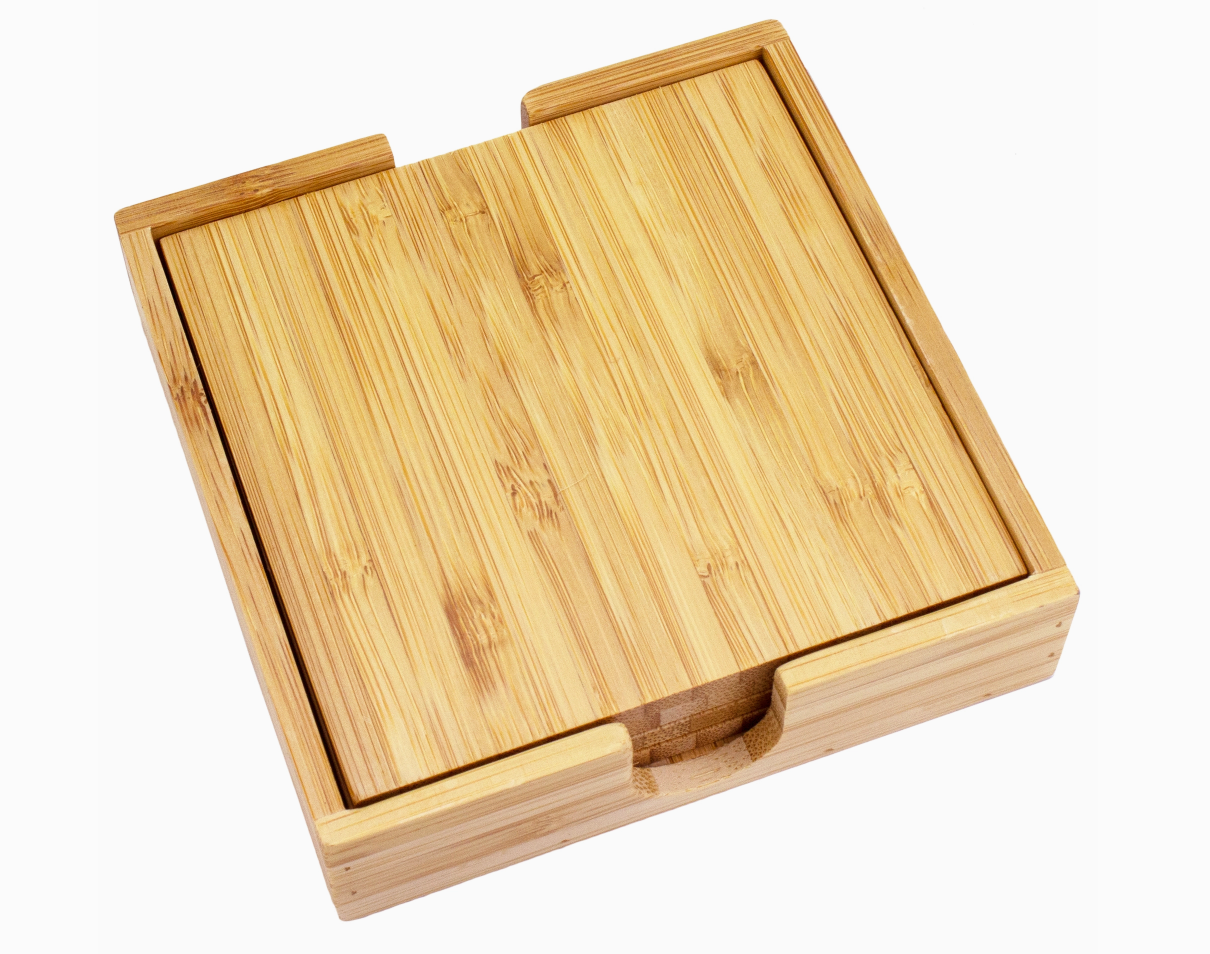 Bamboo Coaster Set - 4 piece with Holder